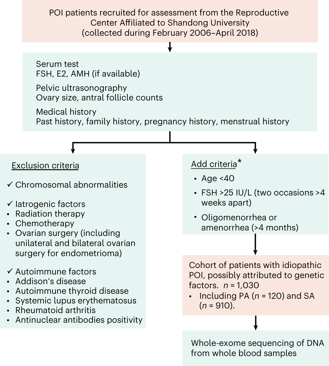 Fig. 1: Flow chart for selecting the idiopathic POI cohort potentially attributable to genetic defects.