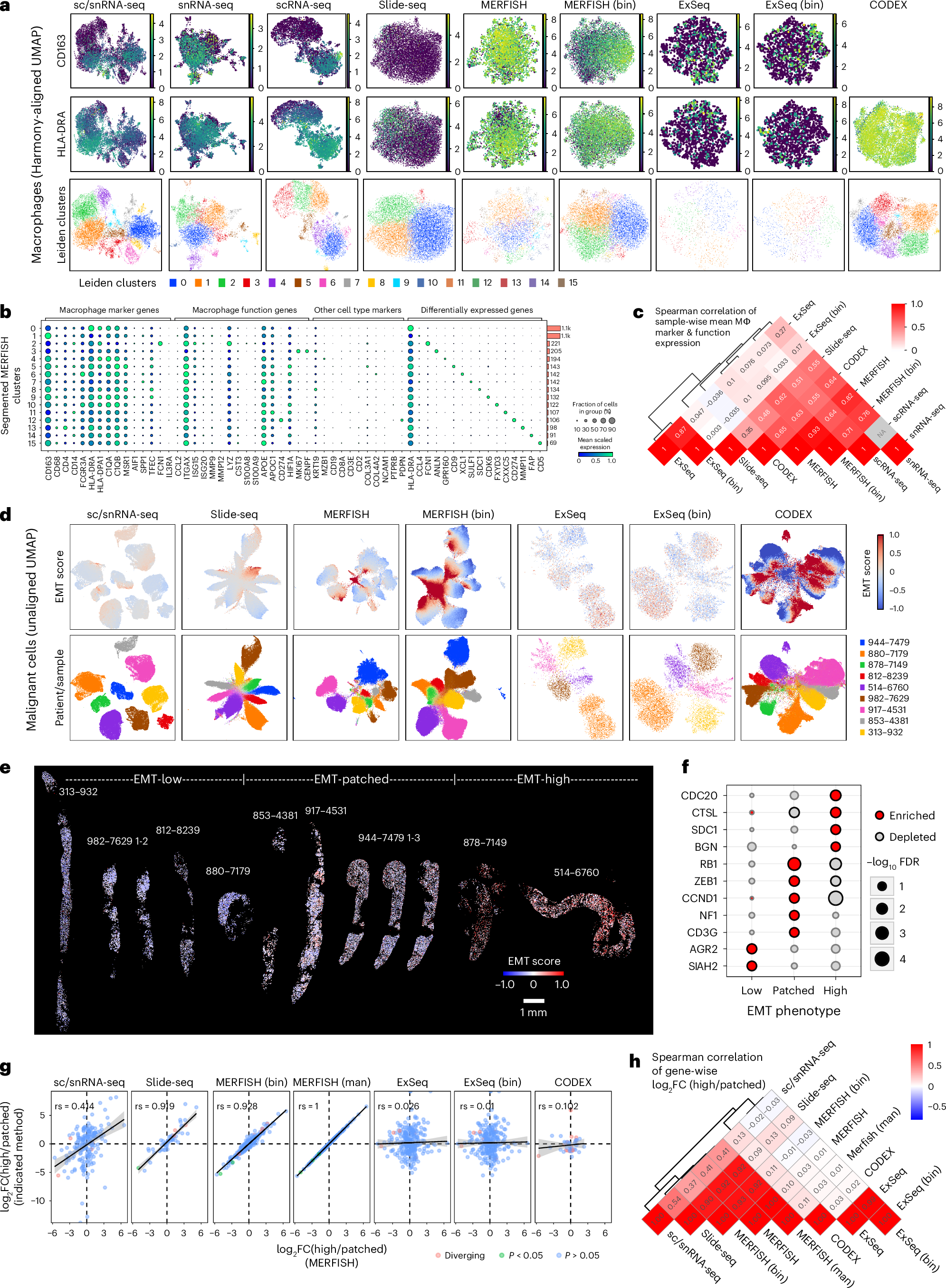 Fig. 5: Characterizing macrophage and malignant expression phenotypes across spatial expression profiling methods.
