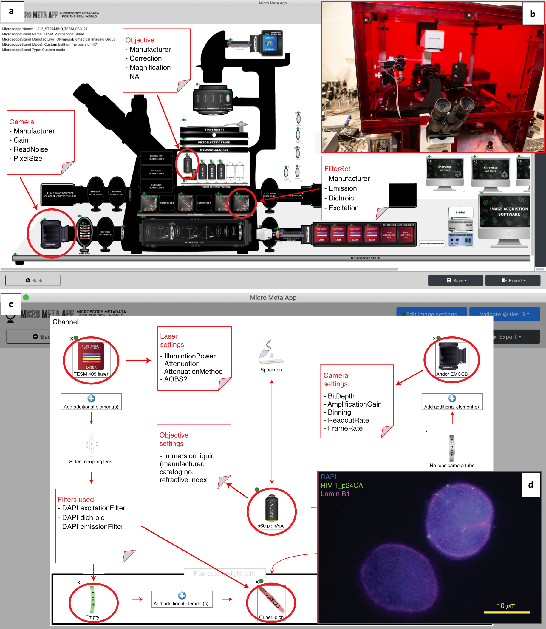 Fig. 2: Micro-Meta App allows the intuitive and interactive documentation of imaging experiments.