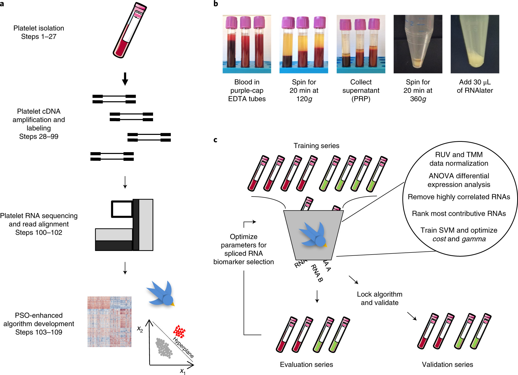 RNA sequencing and swarm intelligence–enhanced classification algorithm  development for blood-based disease diagnostics using spliced blood  platelet RNA | Nature Protocols