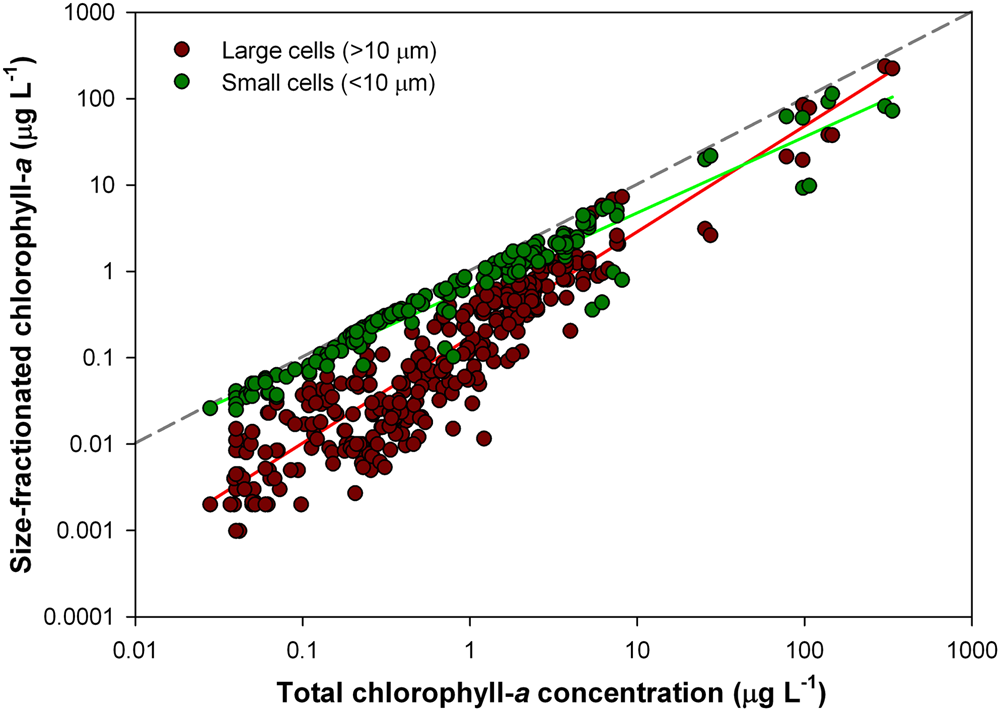 Spatial-temporal distributions of chlorophyll a content (μg/L) in