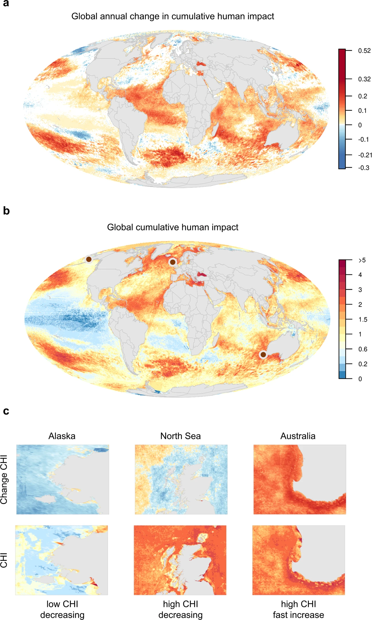 Padrões globais de impactos humanos cumulativos nos oceanos