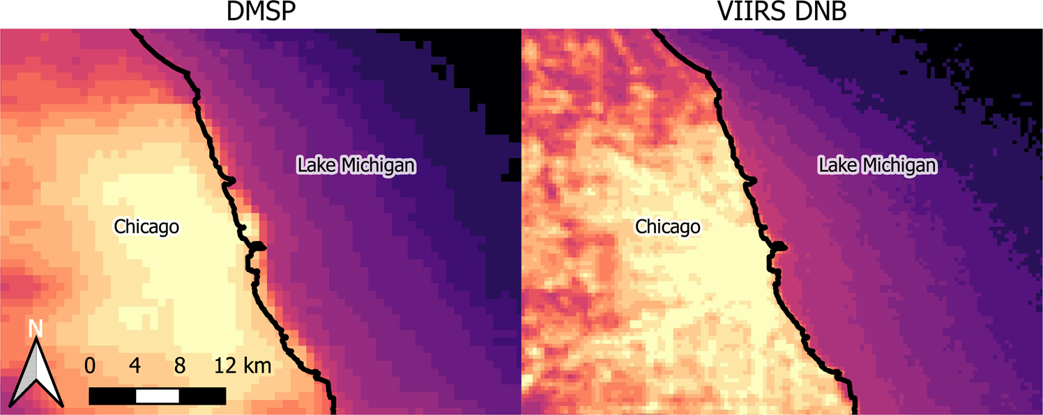 The nature of the diffuse light near cities detected in nighttime satellite  imagery | Scientific Reports