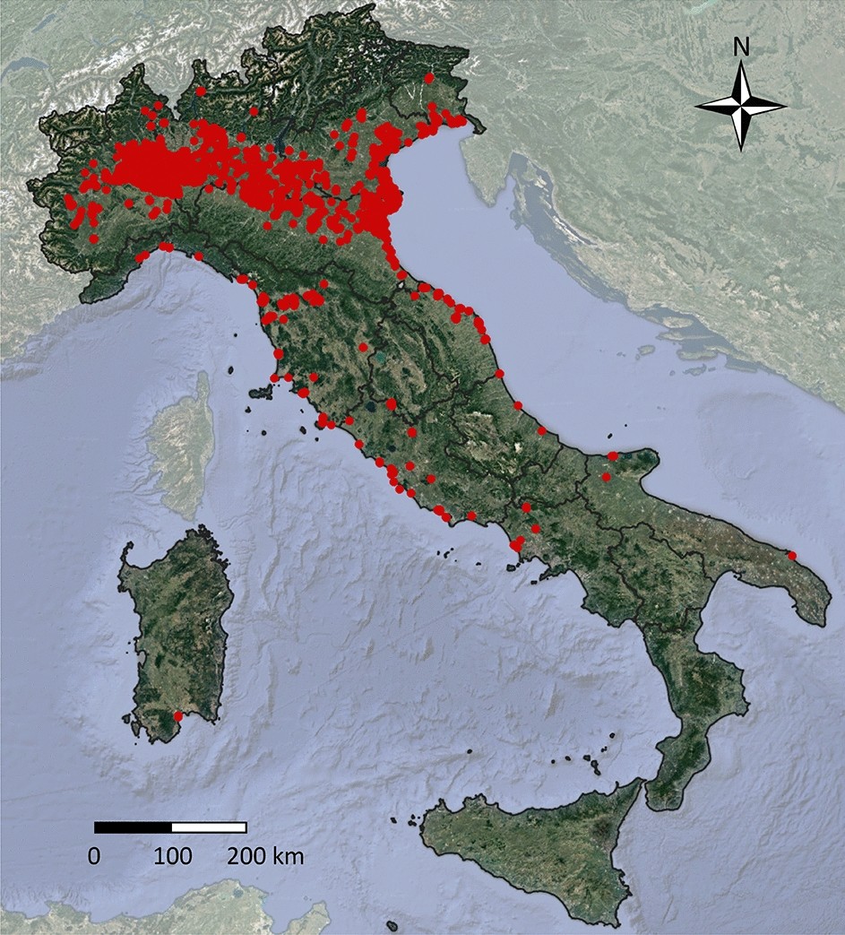 Map Of Italy 1850 The Spreading Of The Invasive Sacred Ibis In Italy | Scientific Reports