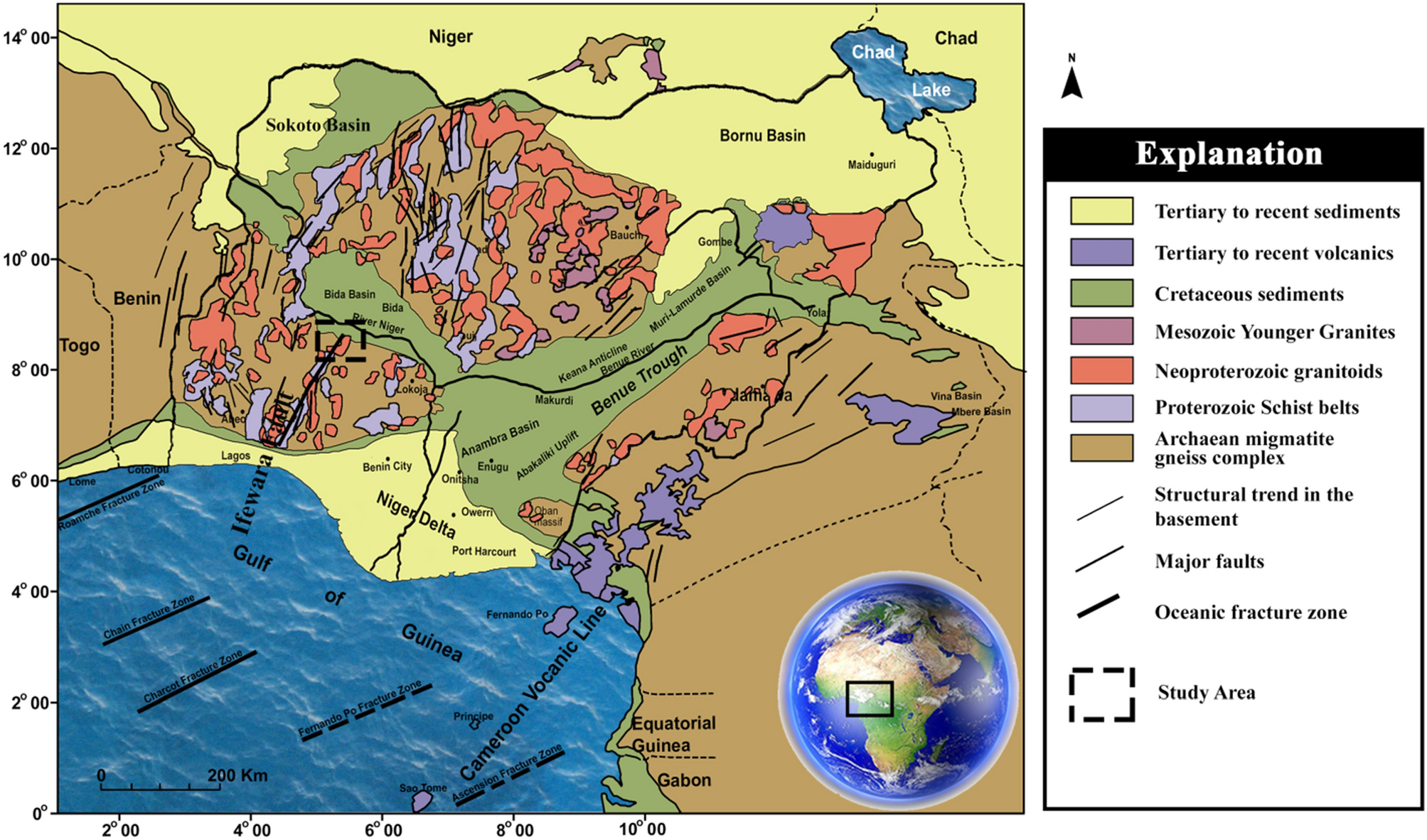 a Geologic map of the environs of the gold deposits and