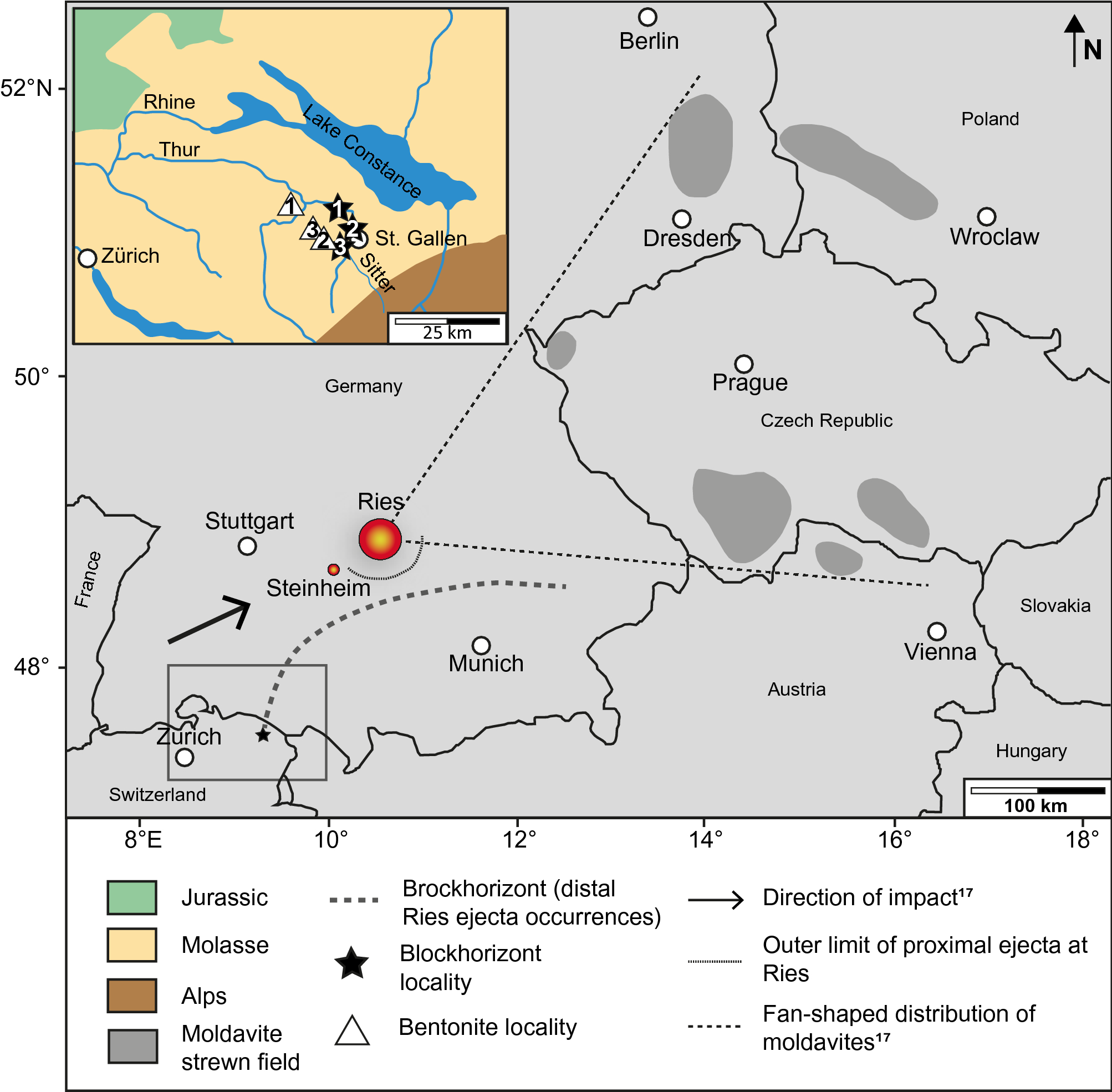 Shocked quartz in distal ejecta from the Ries impact event (Germany) found  at ~ 180 km distance, near Bernhardzell, eastern Switzerland | Scientific  Reports