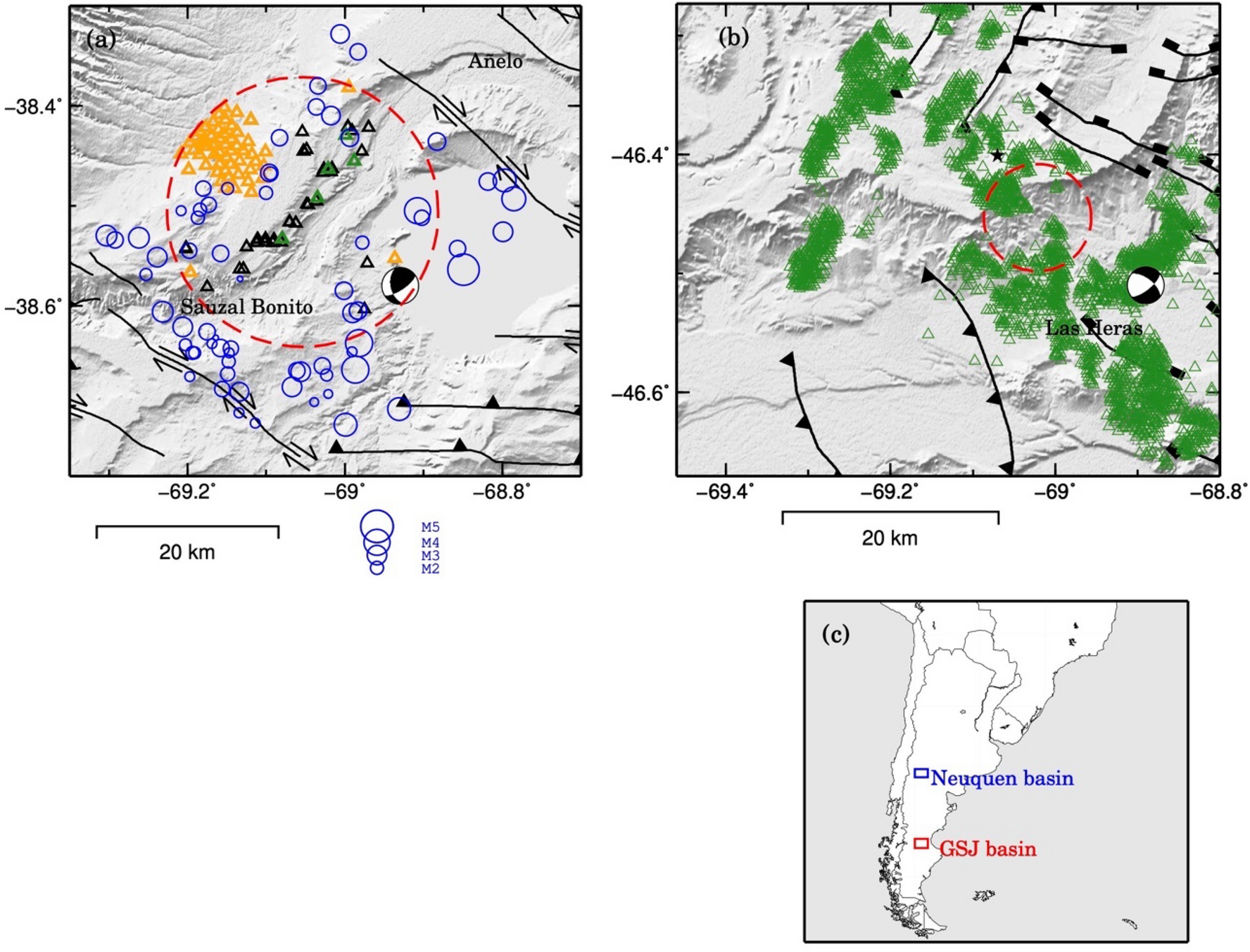 Assessment of ground deformation and seismicity in two areas of intense  hydrocarbon production in the Argentinian Patagonia