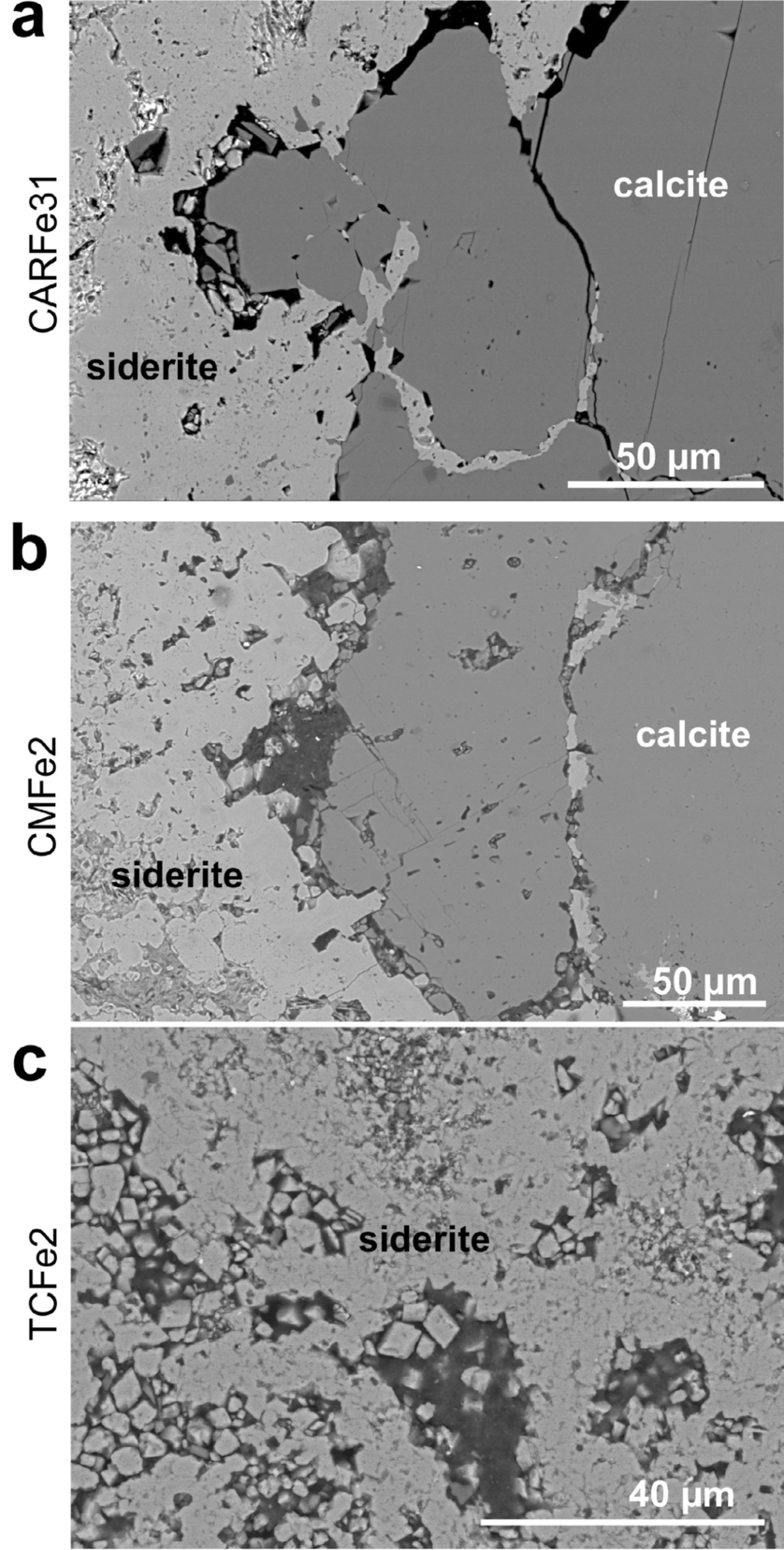 Grain boundary widening controls siderite (FeCO3) replacement of limestone  (CaCO3)