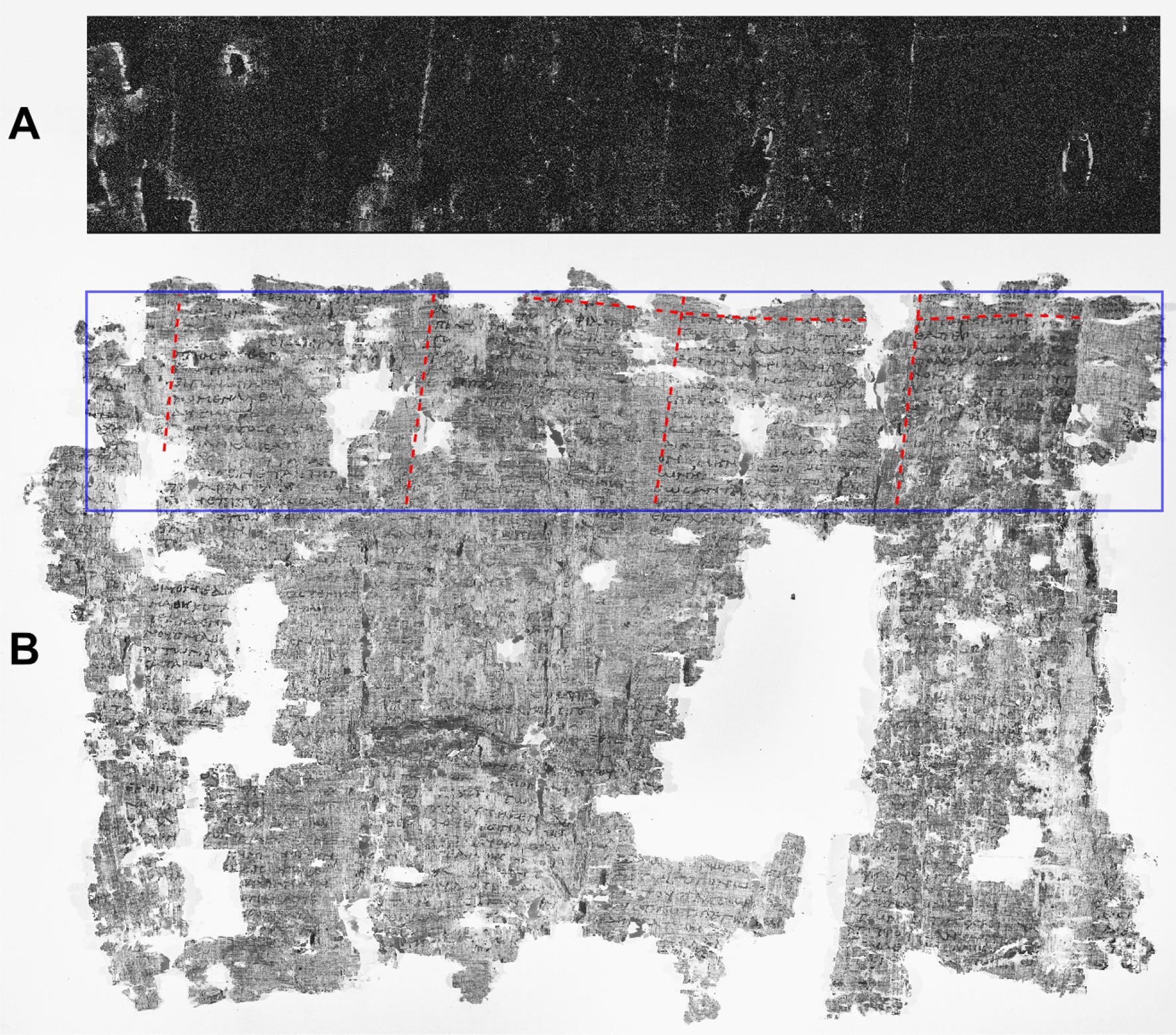 Layout of ancient Greek papyri through lead-drawn ruling lines revealed by  Macro X-Ray Fluorescence Imaging