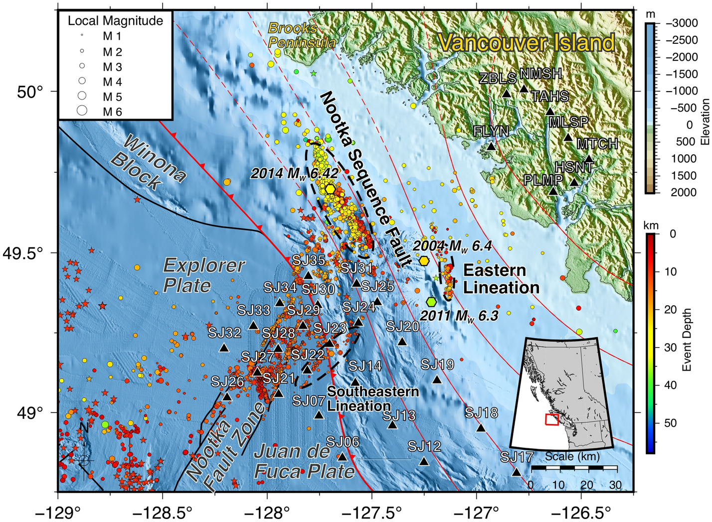 Tectonic evolution of the Nootka fault zone and deformation of the shallow  subducted Explorer plate in northern Cascadia as revealed by earthquake  distributions and seismic tomography