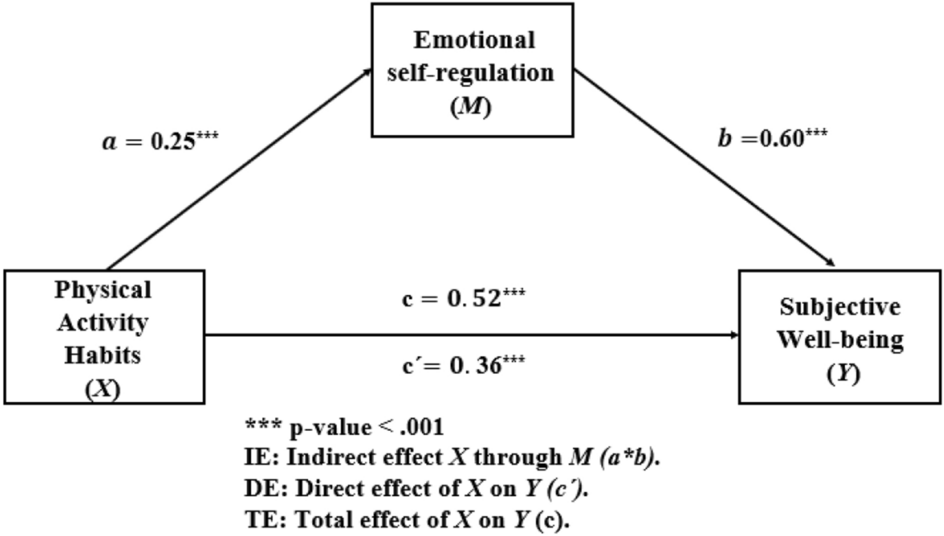 Mediation effect of emotional self-regulation in the relationship between  physical activity and subjective well-being in Chilean adolescents