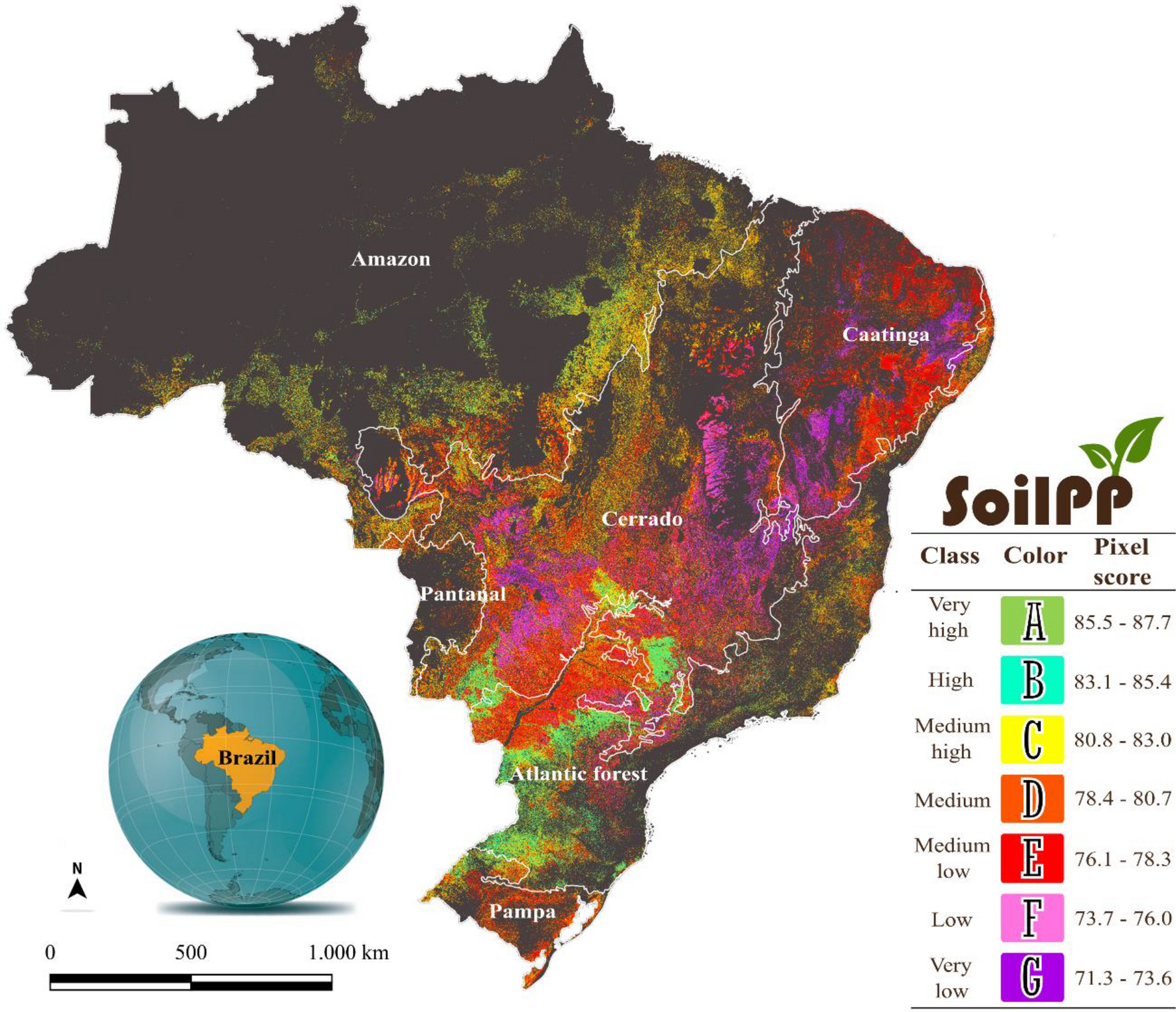 A soil productivity system reveals most Brazilian agricultural lands are  below their maximum potential