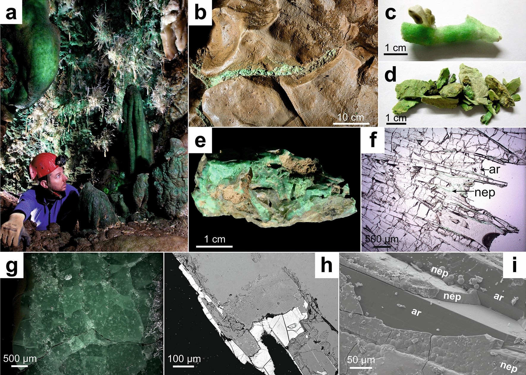 Ni-rich mineral nepouite explains the exceptional green color of  speleothems | Scientific Reports