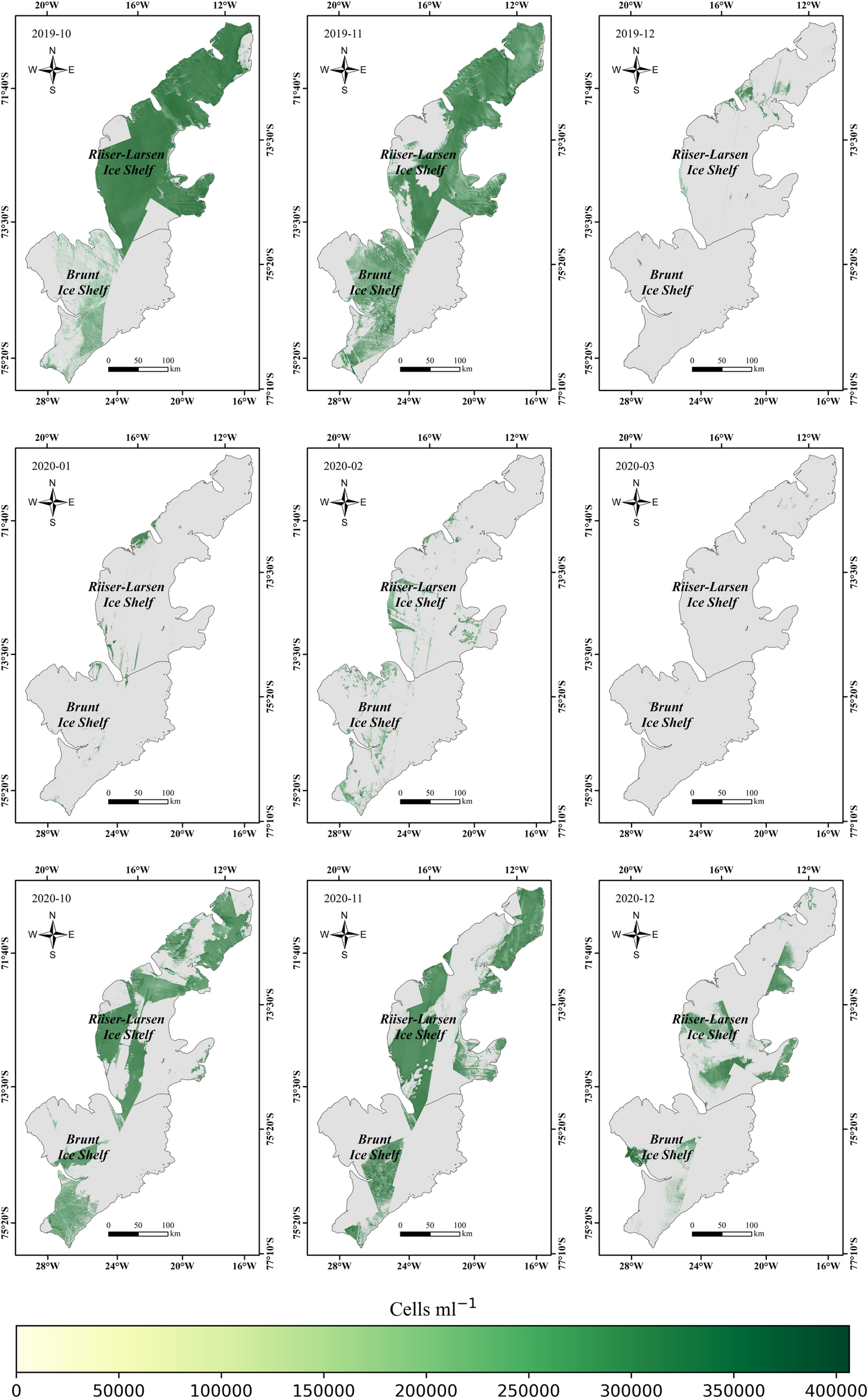 Mapa de distribuição de algas da área de estudo (de 2019-10 a 2022-03)