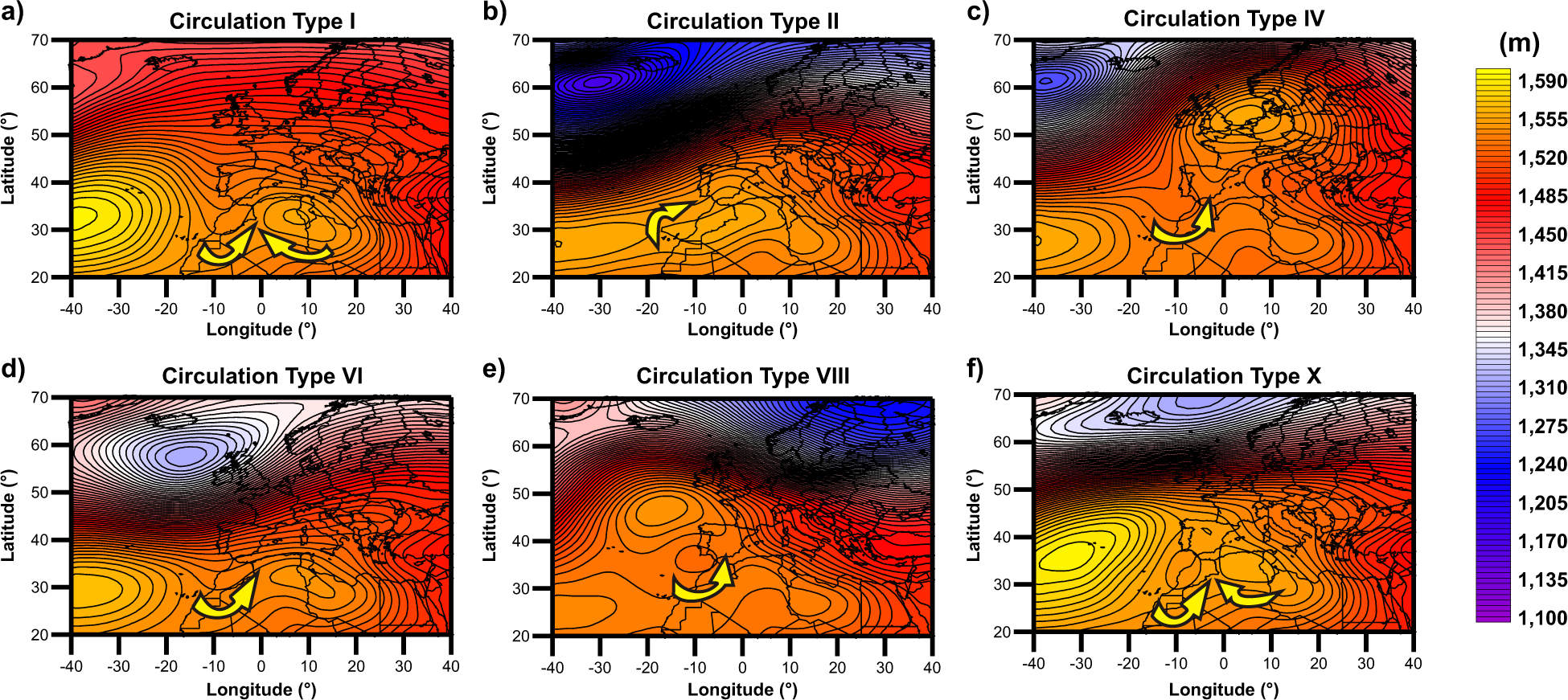 Fig. 5: Synoptic maps describing ADO circulation types.
