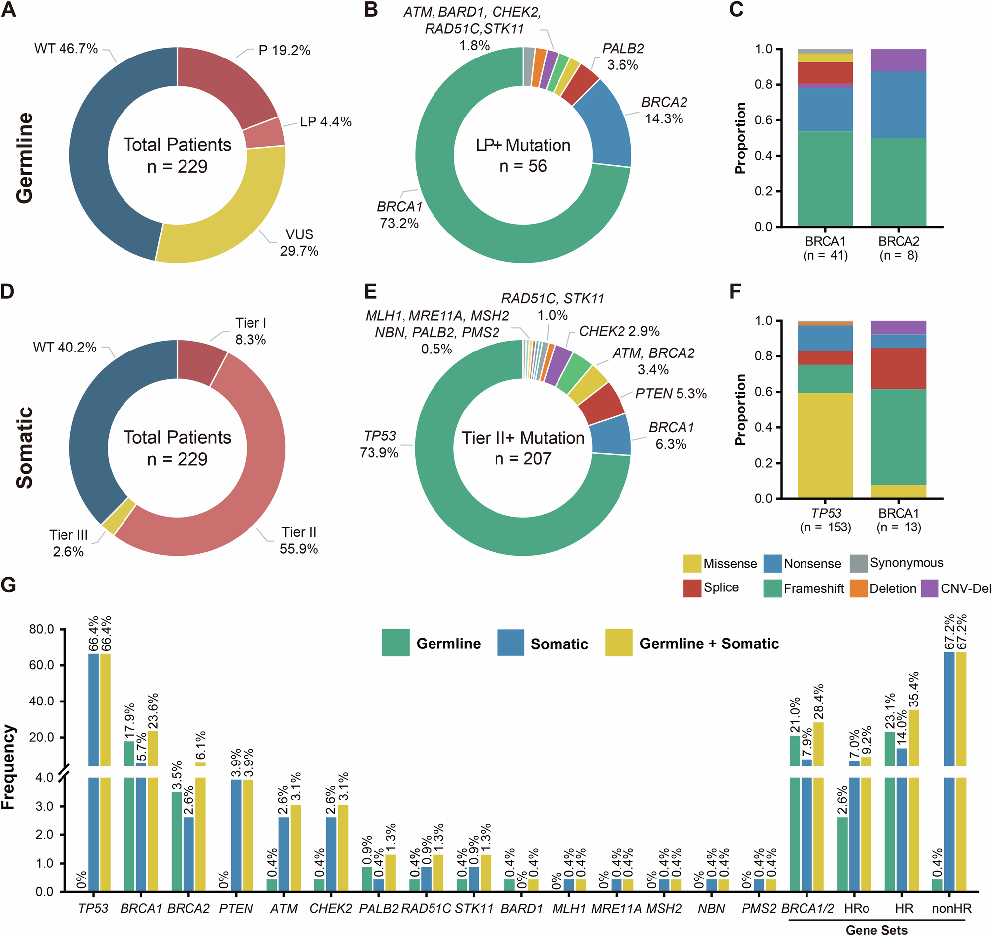 Fig. 1: Deleterious variant type and frequency in EOC patients.