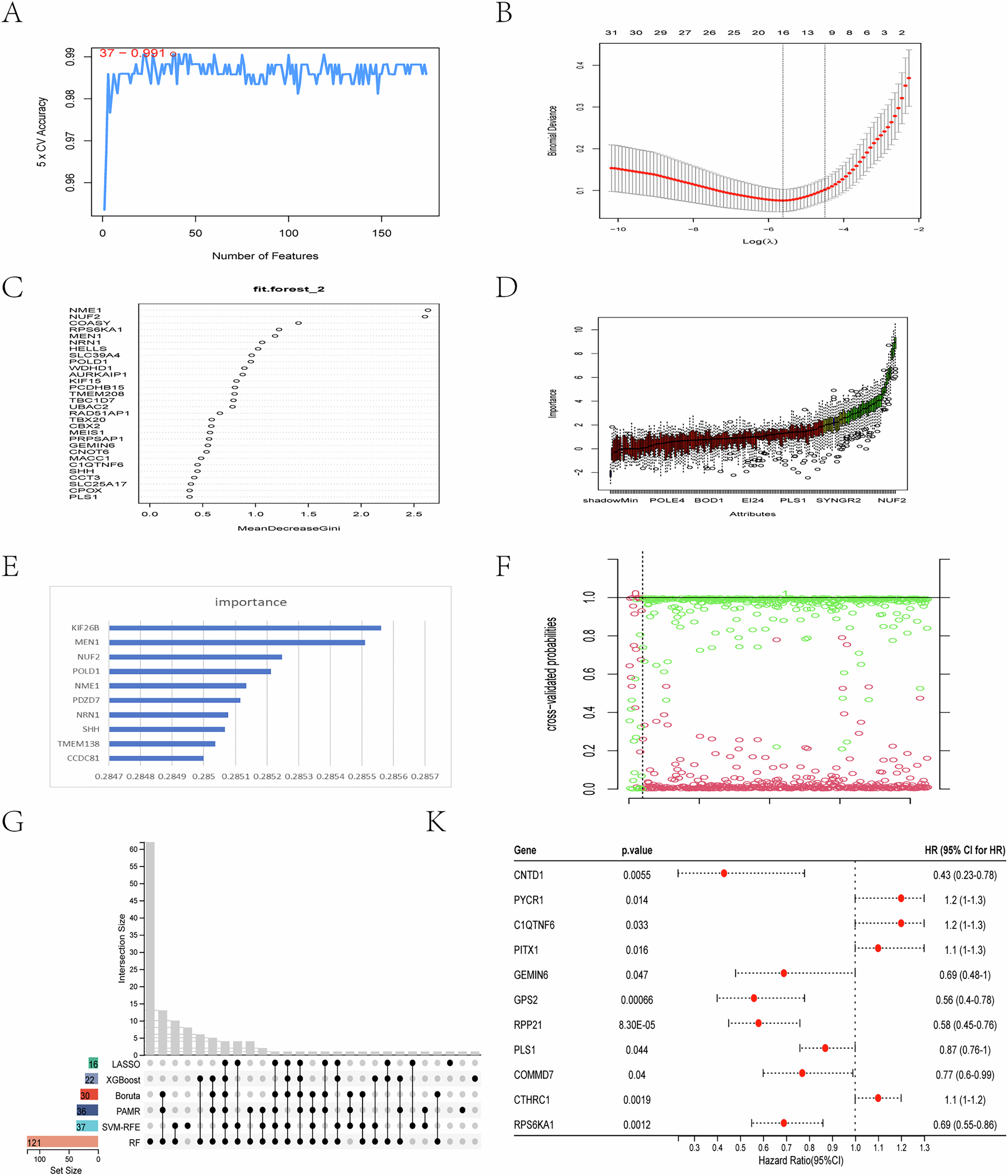 Fig. 3: Construction of a prognostic signature using MRGs via machine learning.