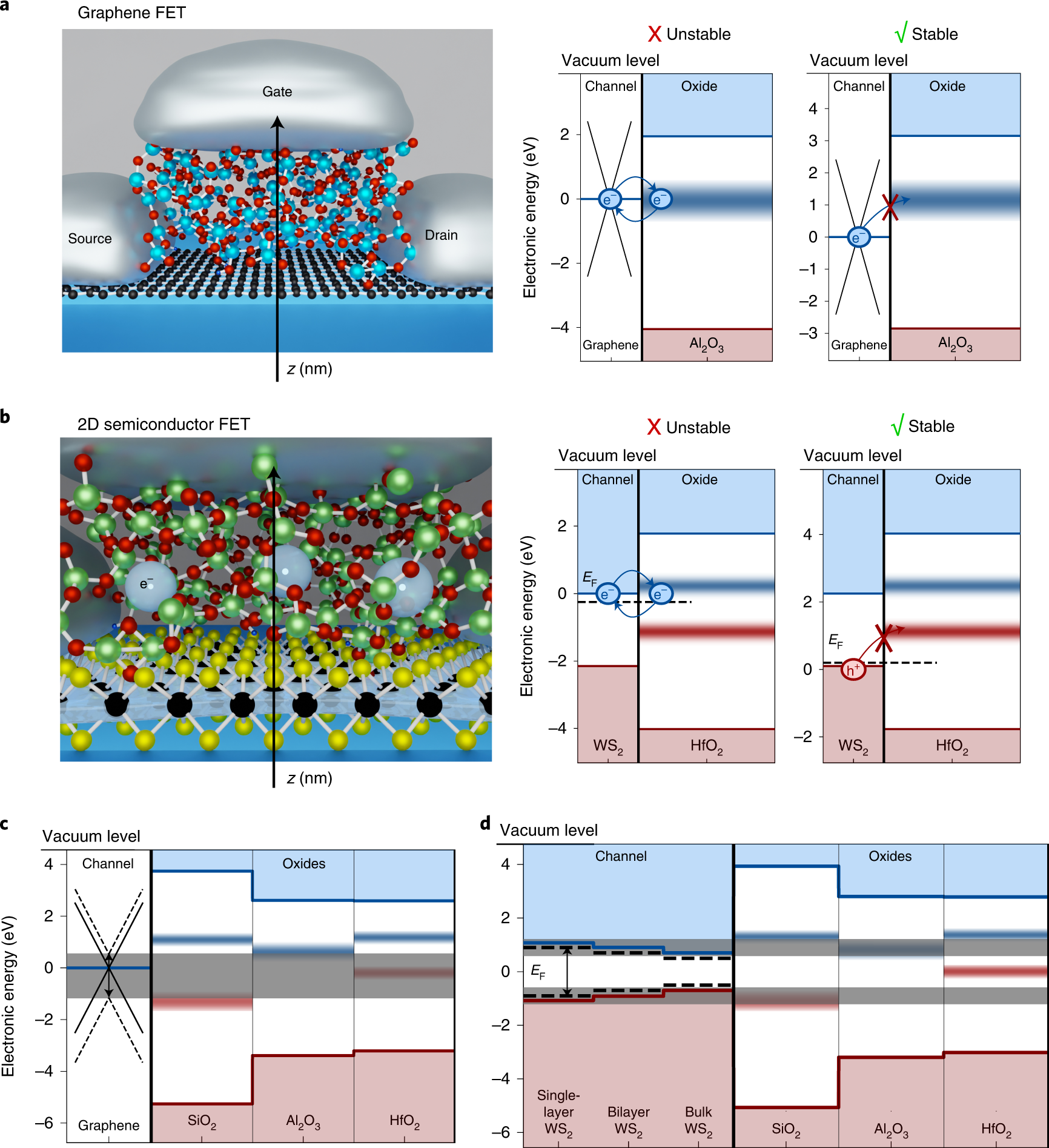 Improving stability in two-dimensional transistors with amorphous gate  oxides by Fermi-level tuning | Nature Electronics