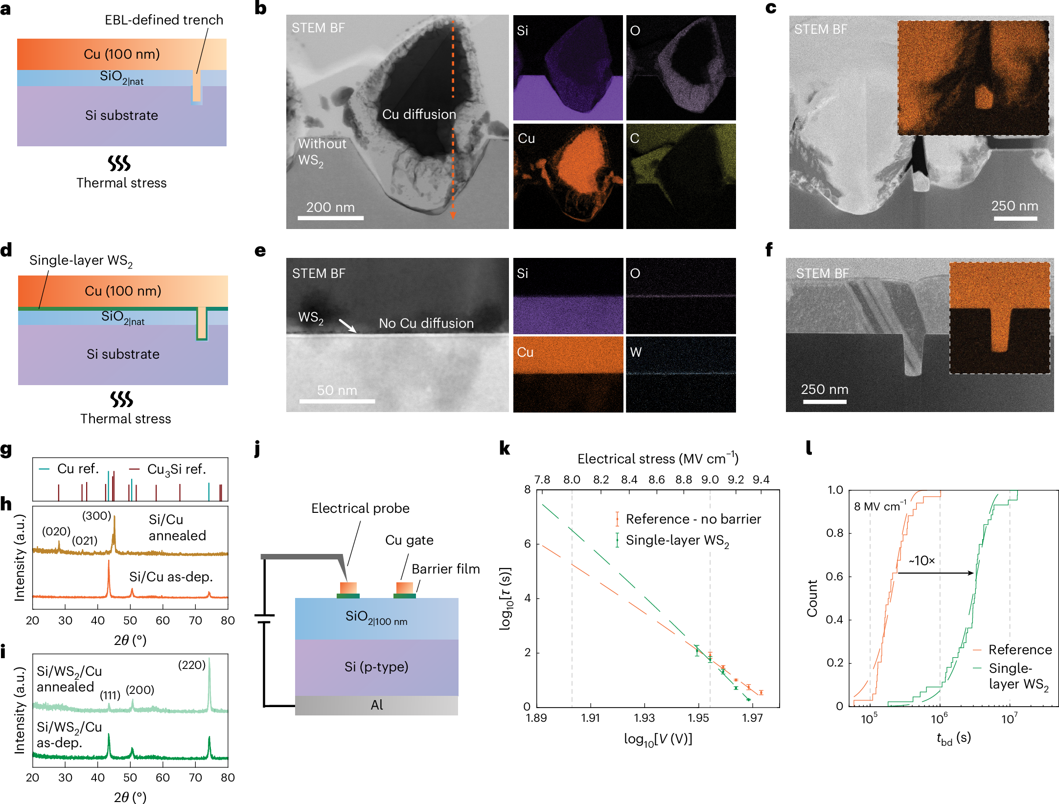 Fig. 4: WS2 films as a diffusion barrier.
