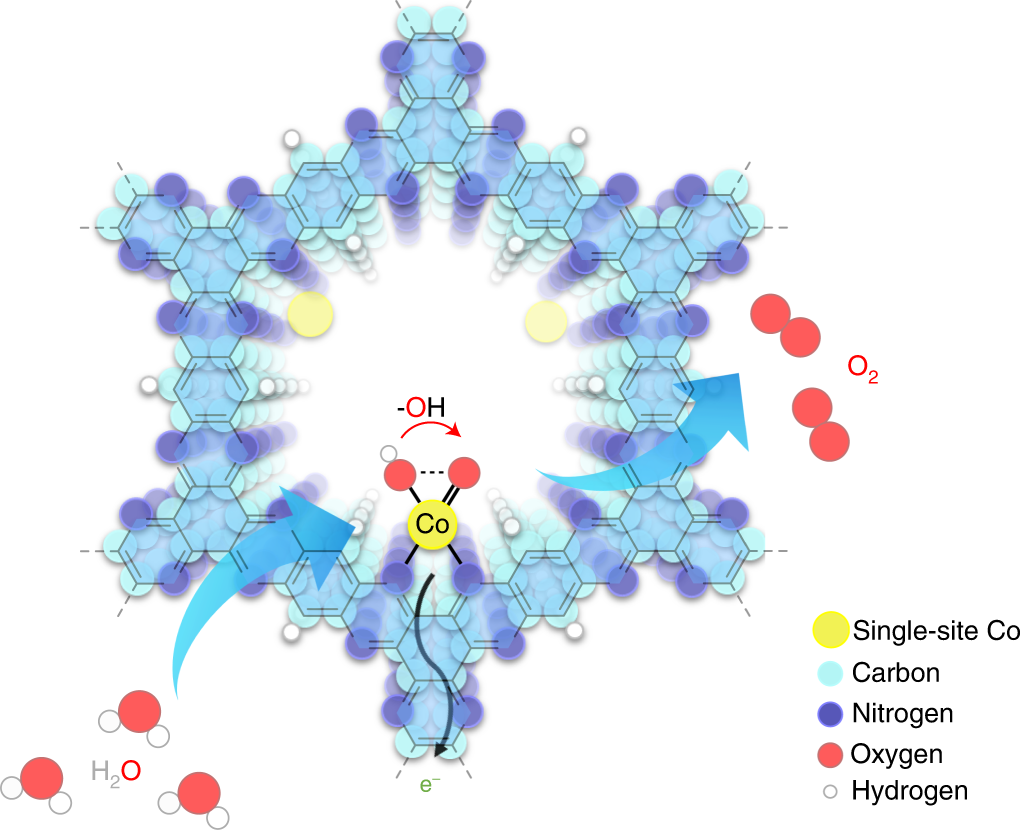 Fig. 1: Schematic diagram of the oxygen evolution reaction over Aza-CMP-Co under alkaline conditions.
