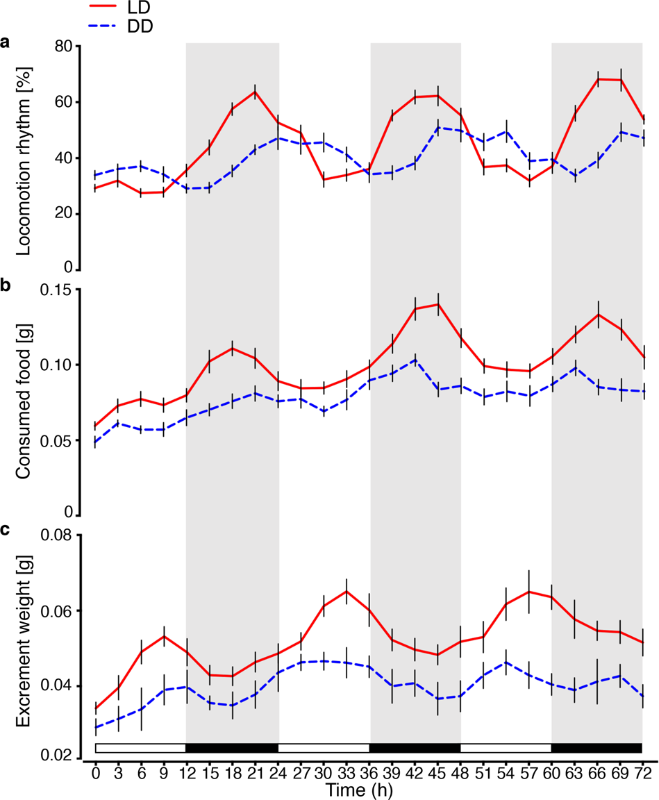 Circadian regulation of night feeding and daytime detoxification in a  formidable Asian pest Spodoptera litura | Communications Biology