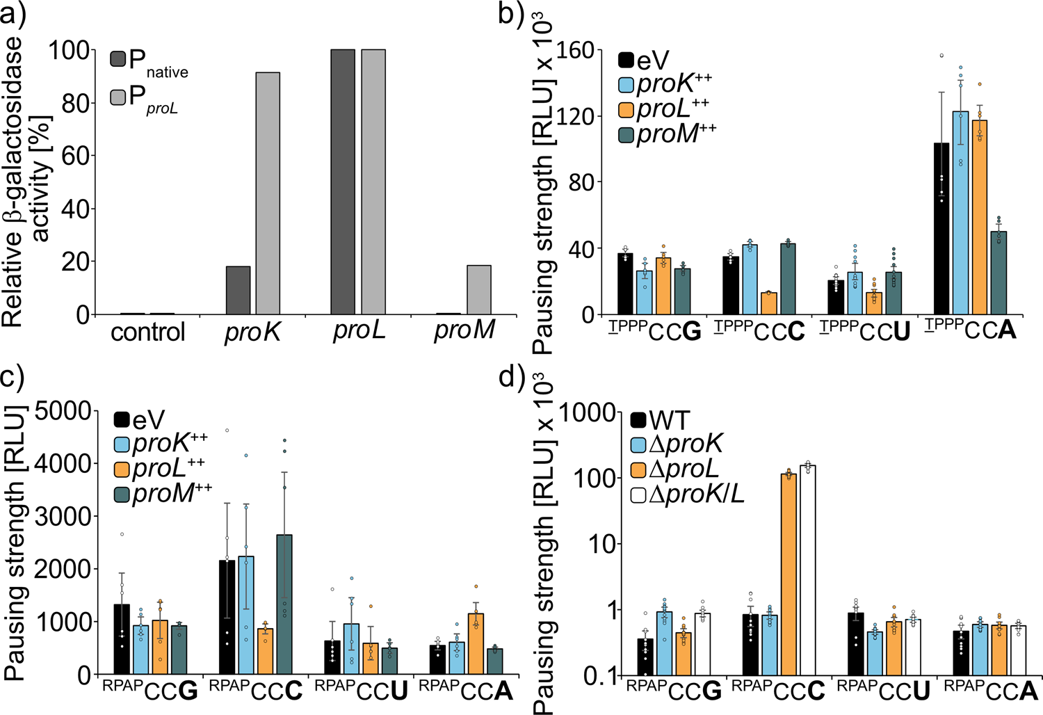 Fig. 6: Influence of prolyl-tRNA copy number on the codon-dependent pausing strength at PP-motifs.