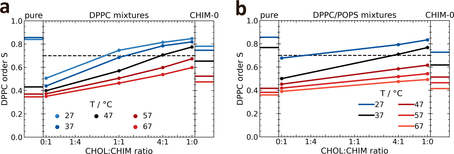 Fig 2: Effect of cholesterol and CHIM on order parameters in DPPC bilayers.