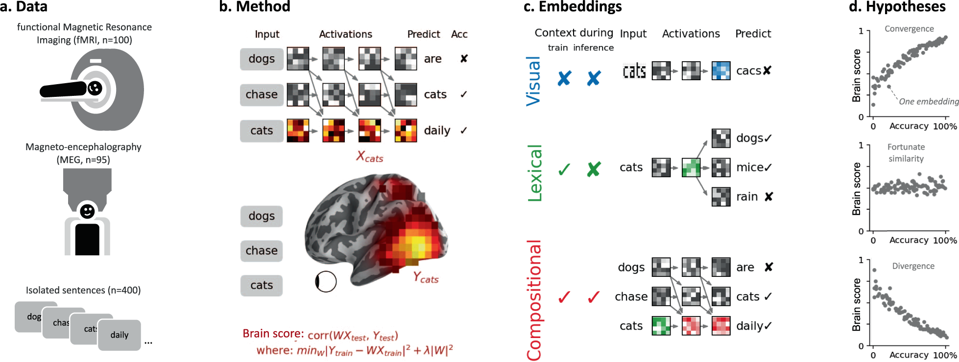 Brains and algorithms partially converge in natural language processing |  Communications Biology