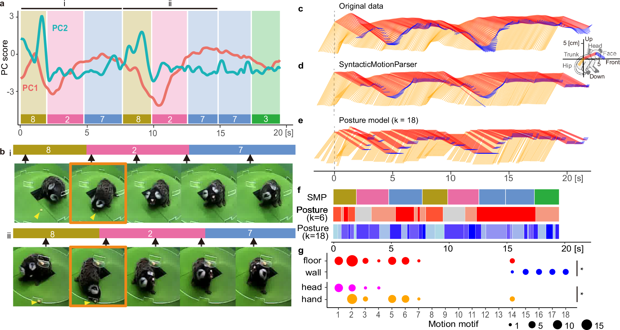 Fig. 3: Example of marmoset behavior smoothly described by SMP-derived motion motifs.