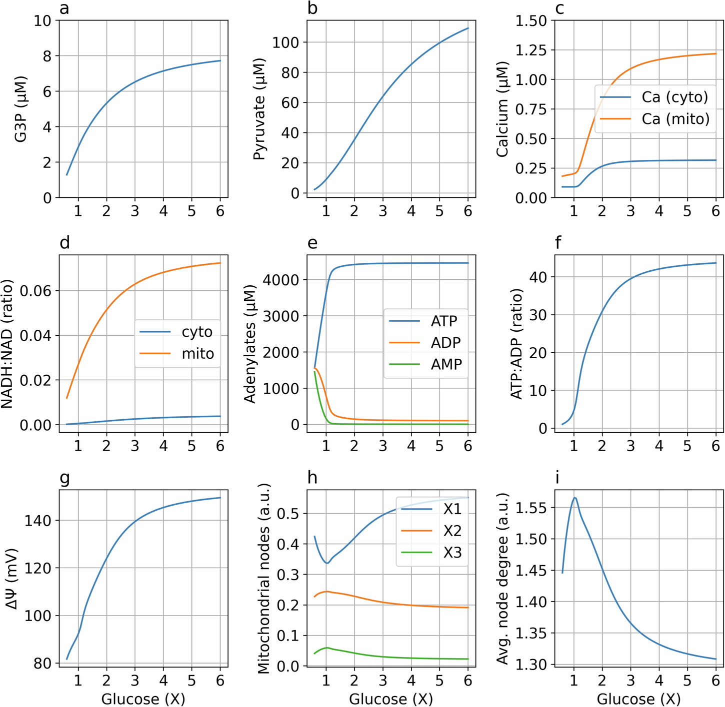 Fig. 3: Simulated steady states under a range of glucose concentrations.