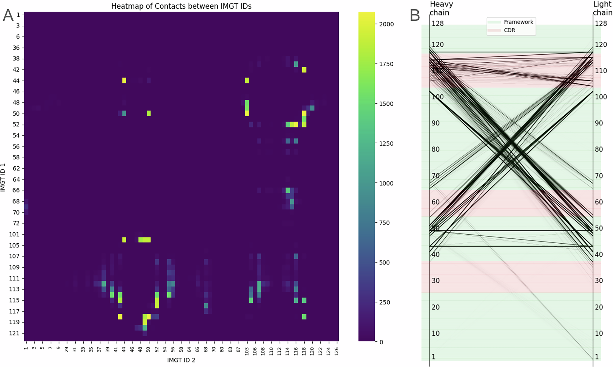 Fig. 5: RCSB derived IMGT contact residues for heavy and light chains.