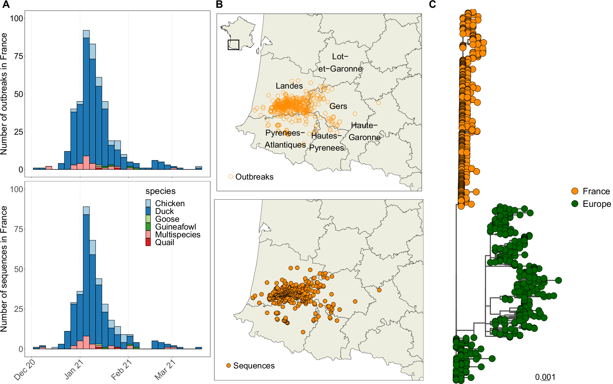 Poultry farm density and proximity drive highly pathogenic avian influenza  spread | Communications Biology
