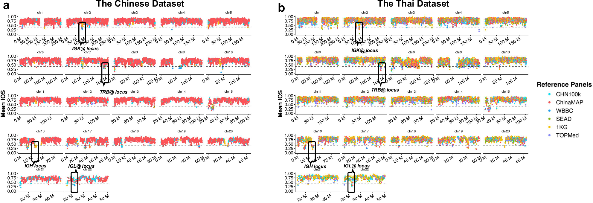 Fig. 4: Overview of Reference Panel Performance Across Genomic Regions in Chinese and Thai Datasets.