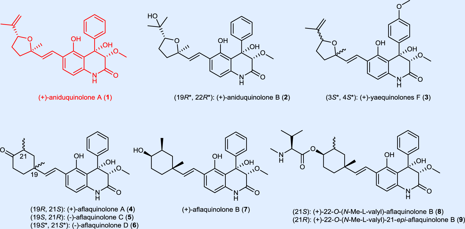 Fig. 1: Examples of bioactive quinolones.