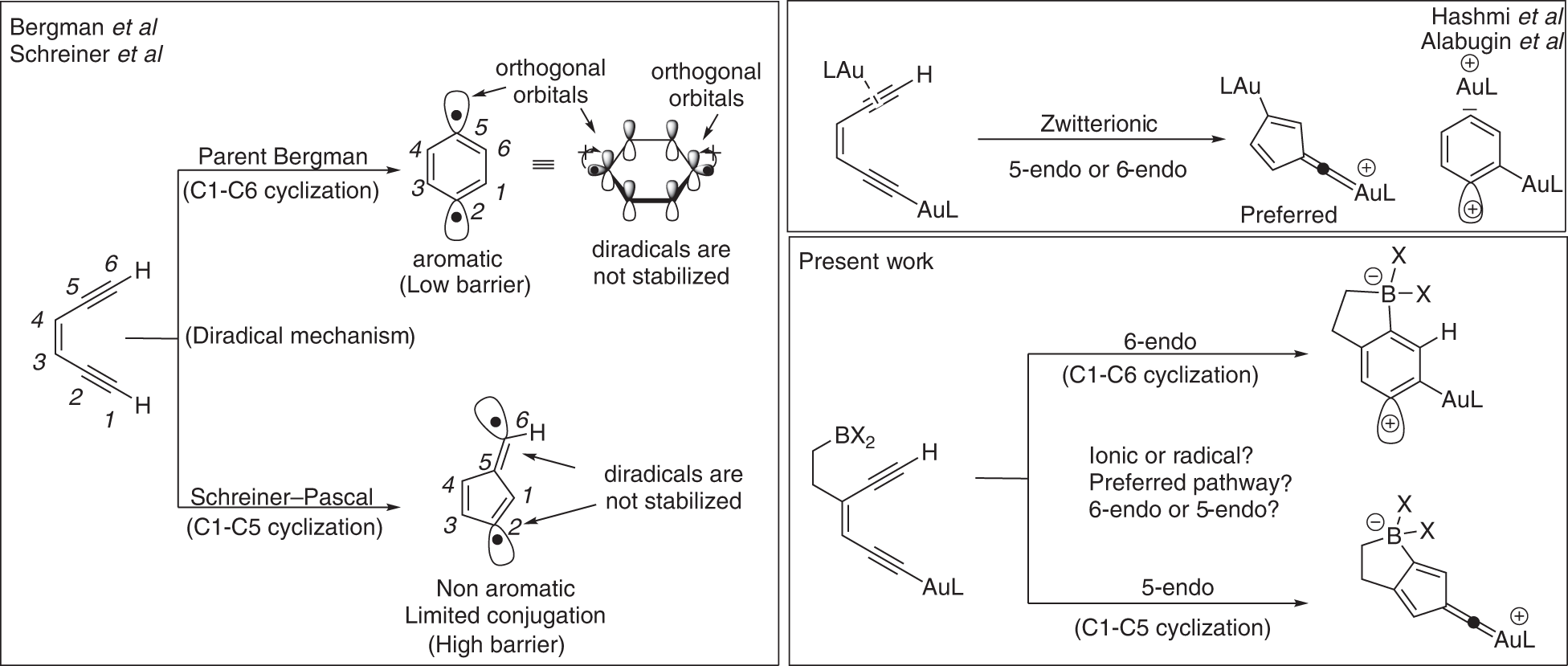 Fig. 2: Possible outcomes in the cyclization of enediynes.