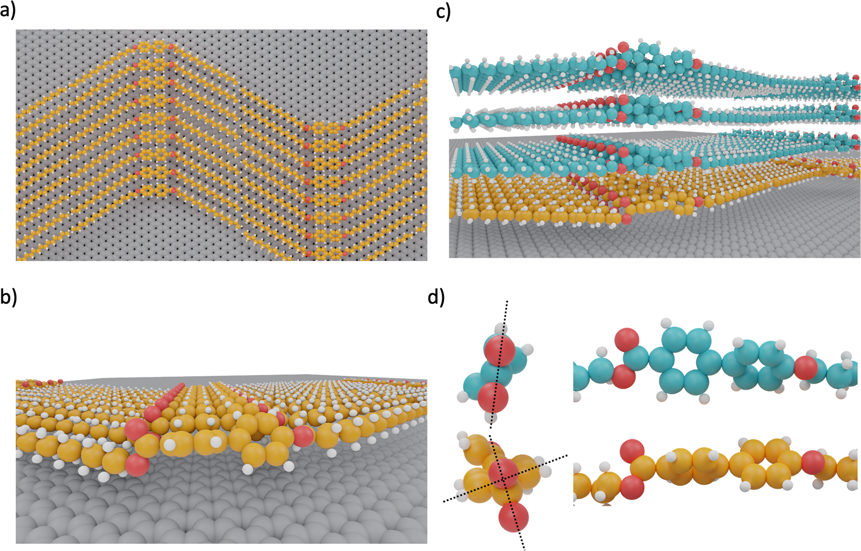 Fig. 4: Adsorption models of EsterOC18 on HOPG surface.
