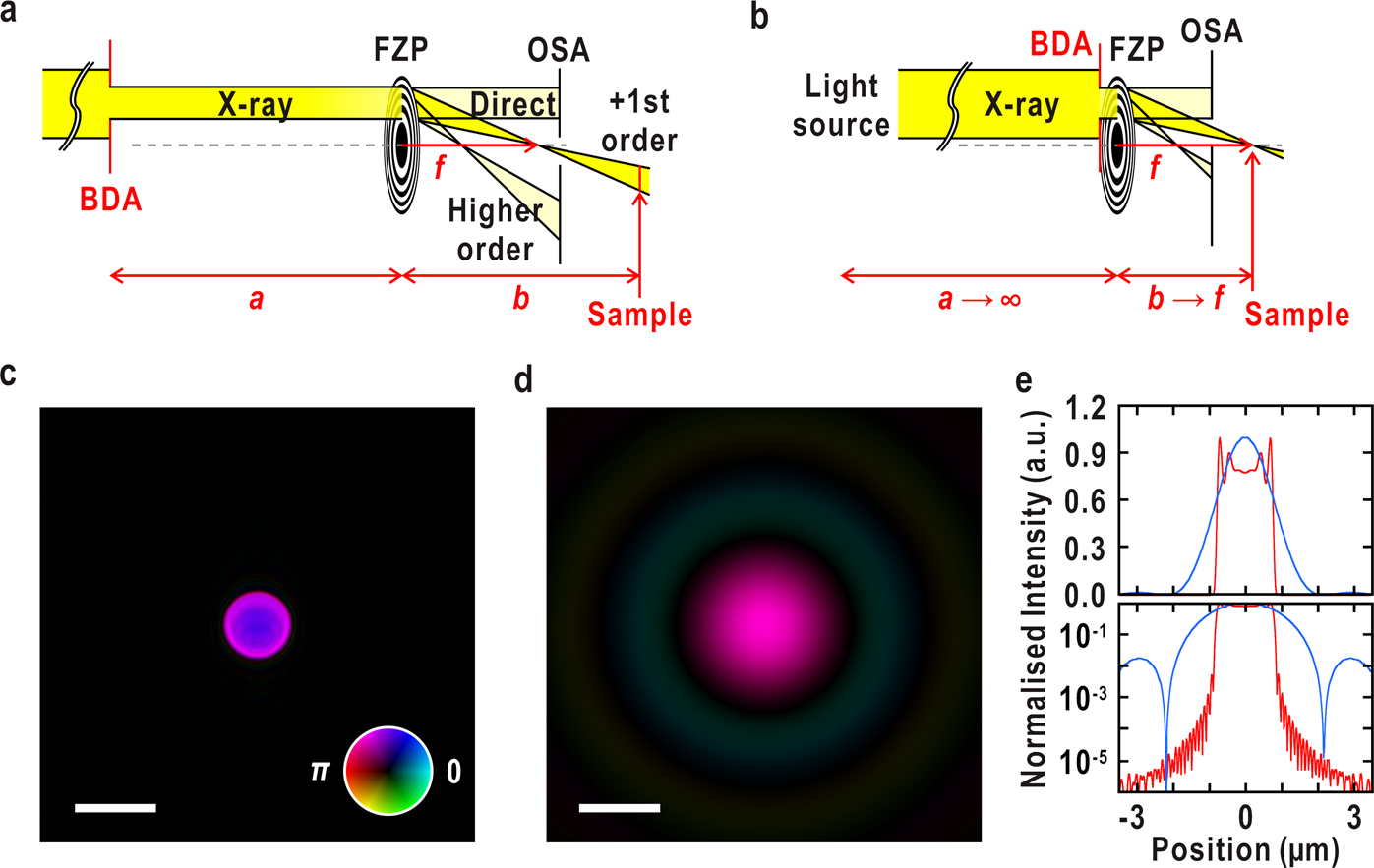 Fig. 2: Schematic configuration and numerical simulation results of coherent illumination optics.