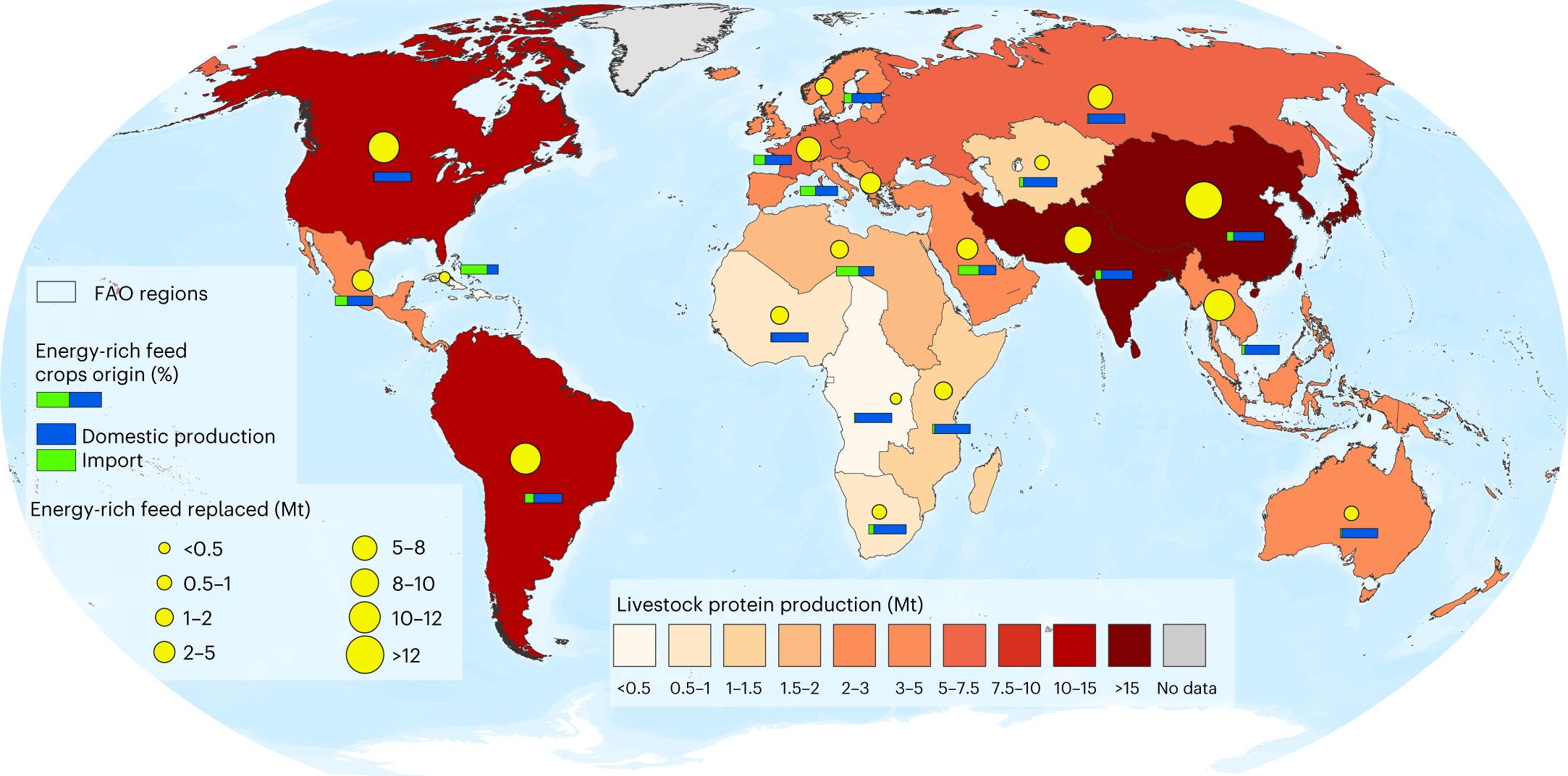 Croplands associated with interregional trade; the color of the regions