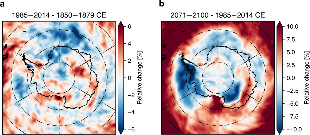 Fig. 5: Changes in the contributions of extreme precipitations events.