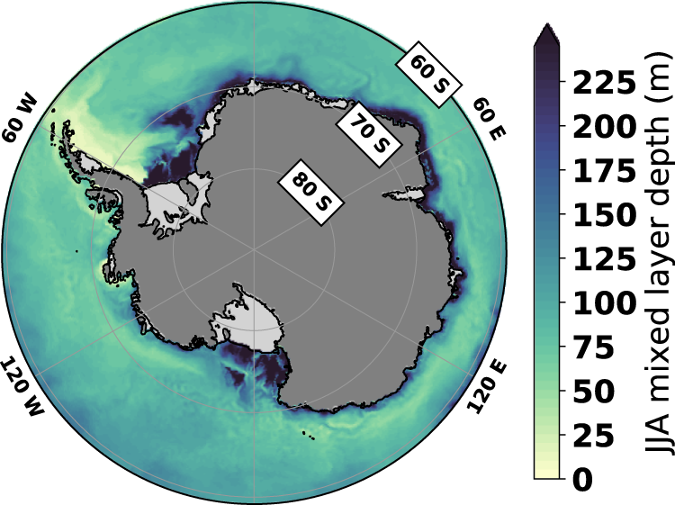 Fig. 6: Winter mixed layer depth in the CTRL run.