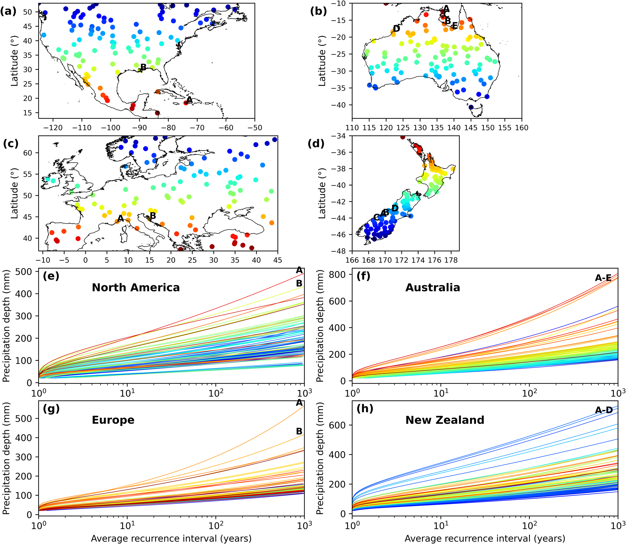 Fig. 3: Precipitation depth vs. average recurrence interval.