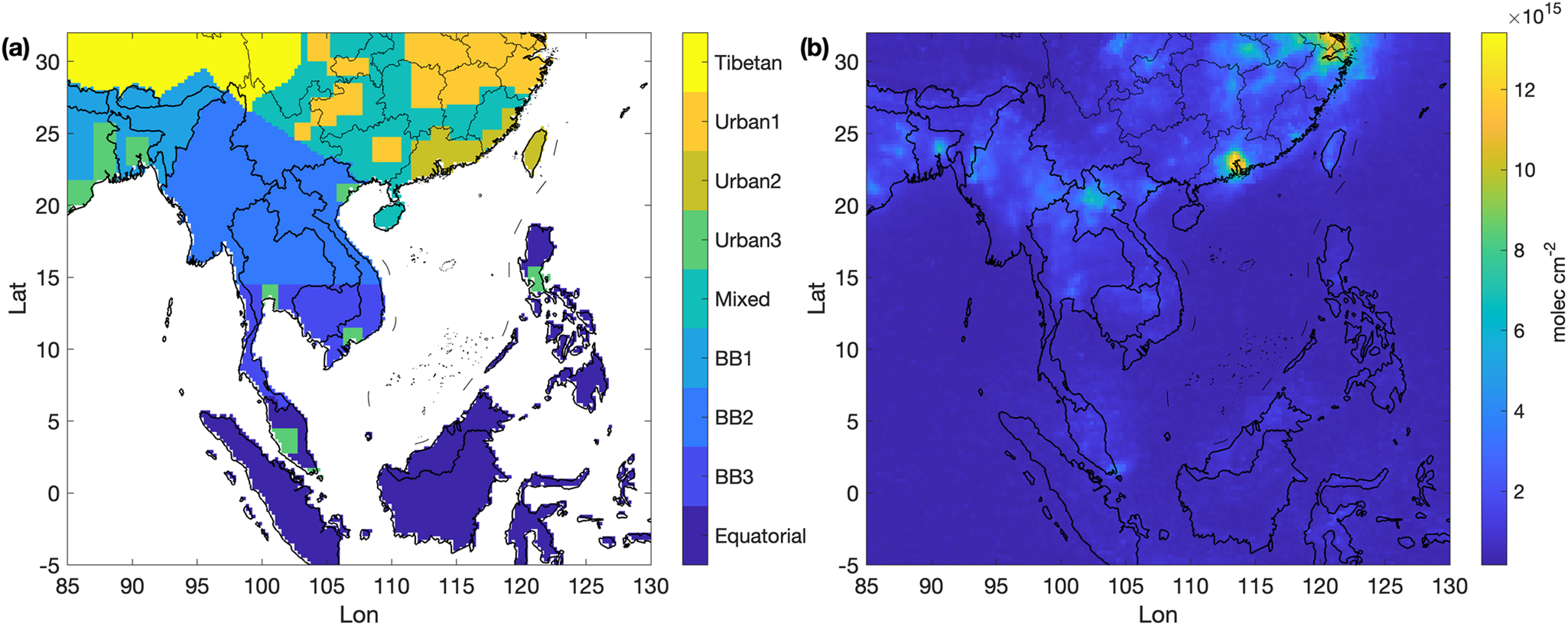 Fig. 1: An overview of land-use categories and NO2 observations.