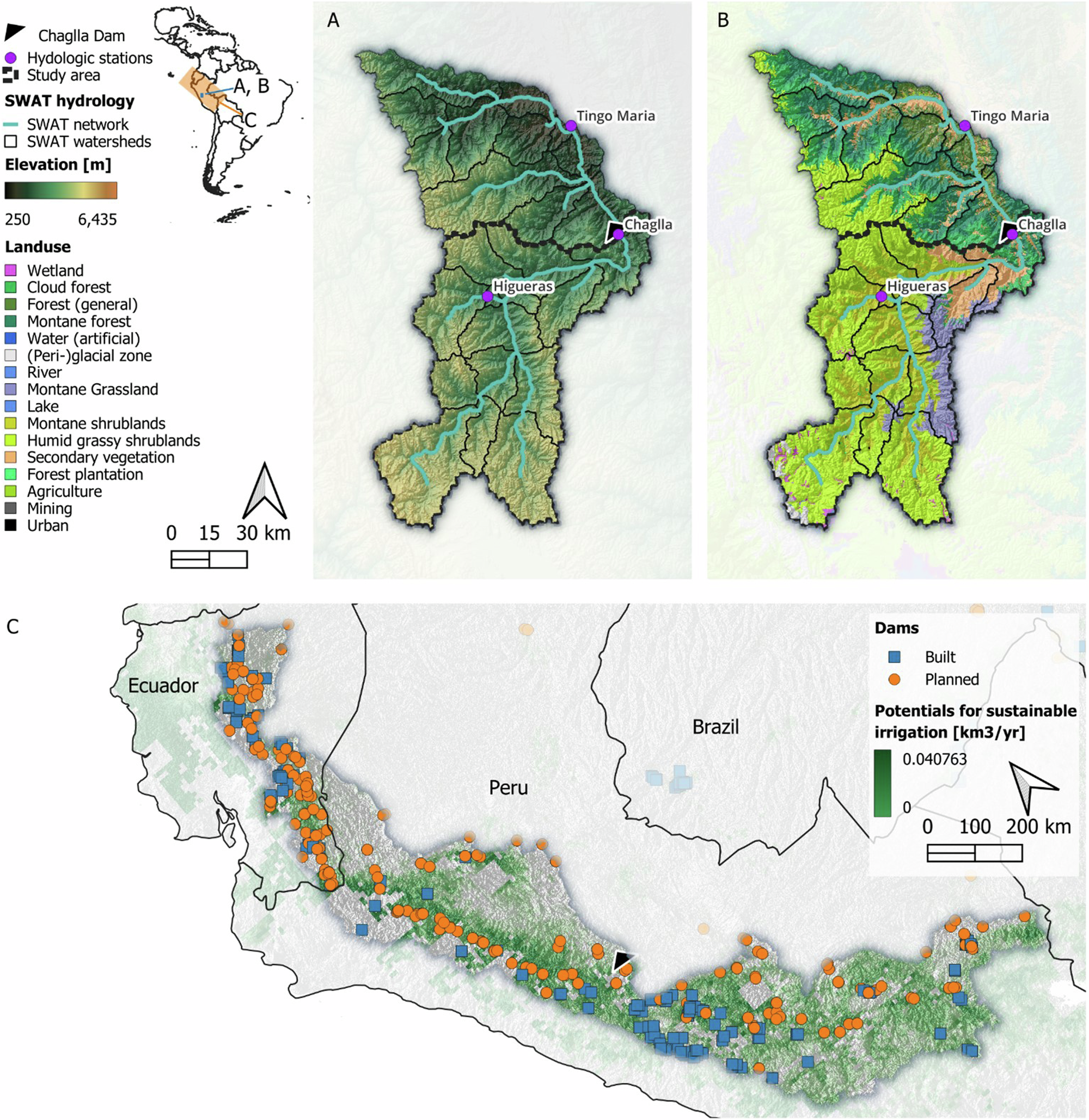 Fig. 1: Modeling robust adaptation strategies for the water-energy-food-ecosystem (WEFE) nexus for basins in the Andes-Amazon.