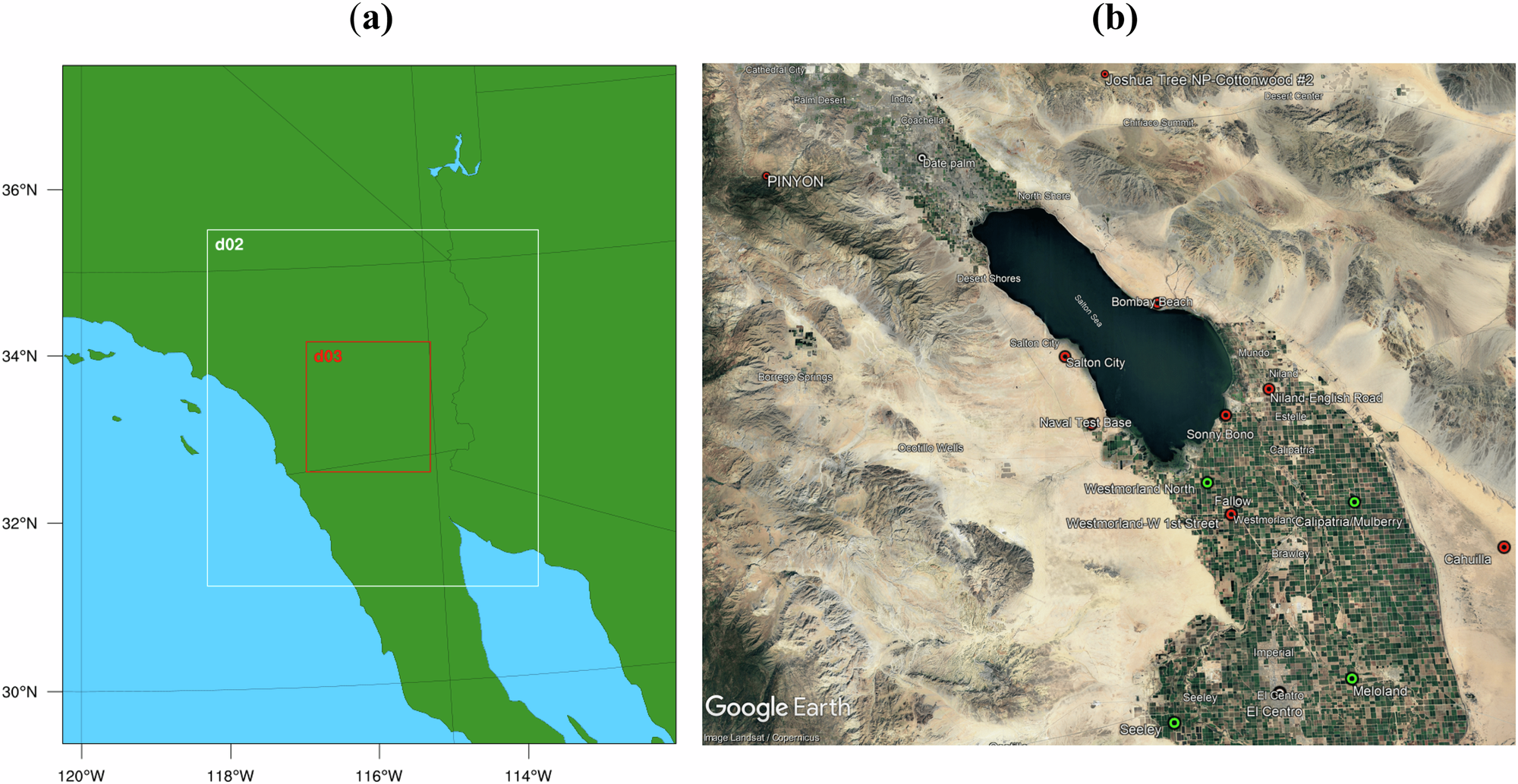 Fig. 1: Study area and WRF model domain.