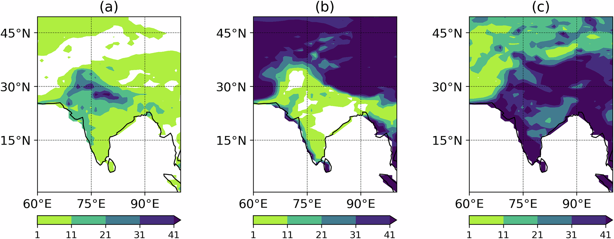 Fig. 4: Spatial distribution of signal-to-noise ratio (SNR) of the trends during 1961–2020 in RH, T, and Q from CESM2-LE.