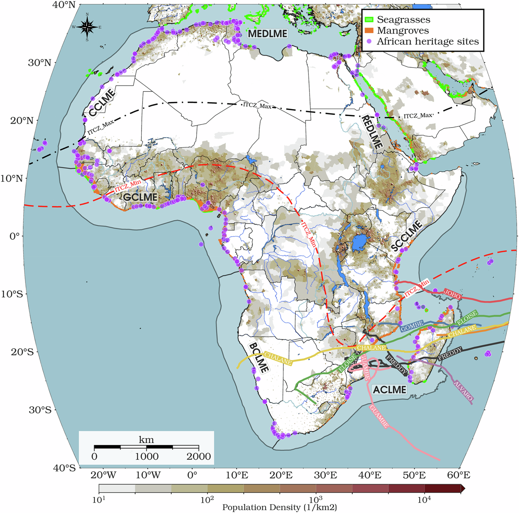 Fig. 1: Coastal vulnerabilities and oceanographic context of Africa.