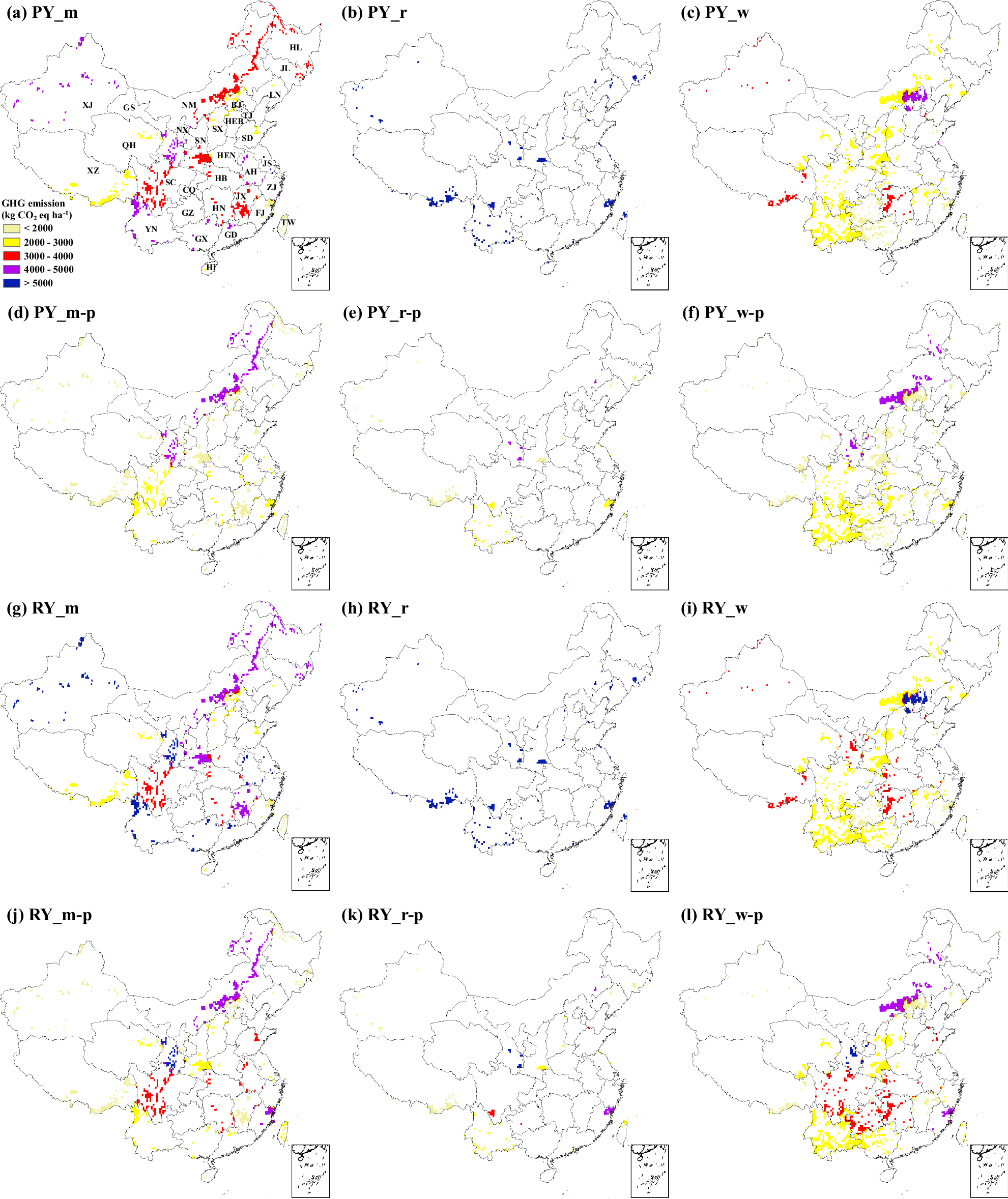 Fig. 4: GHG emission amount of staple grain crops versus potato cultivation.