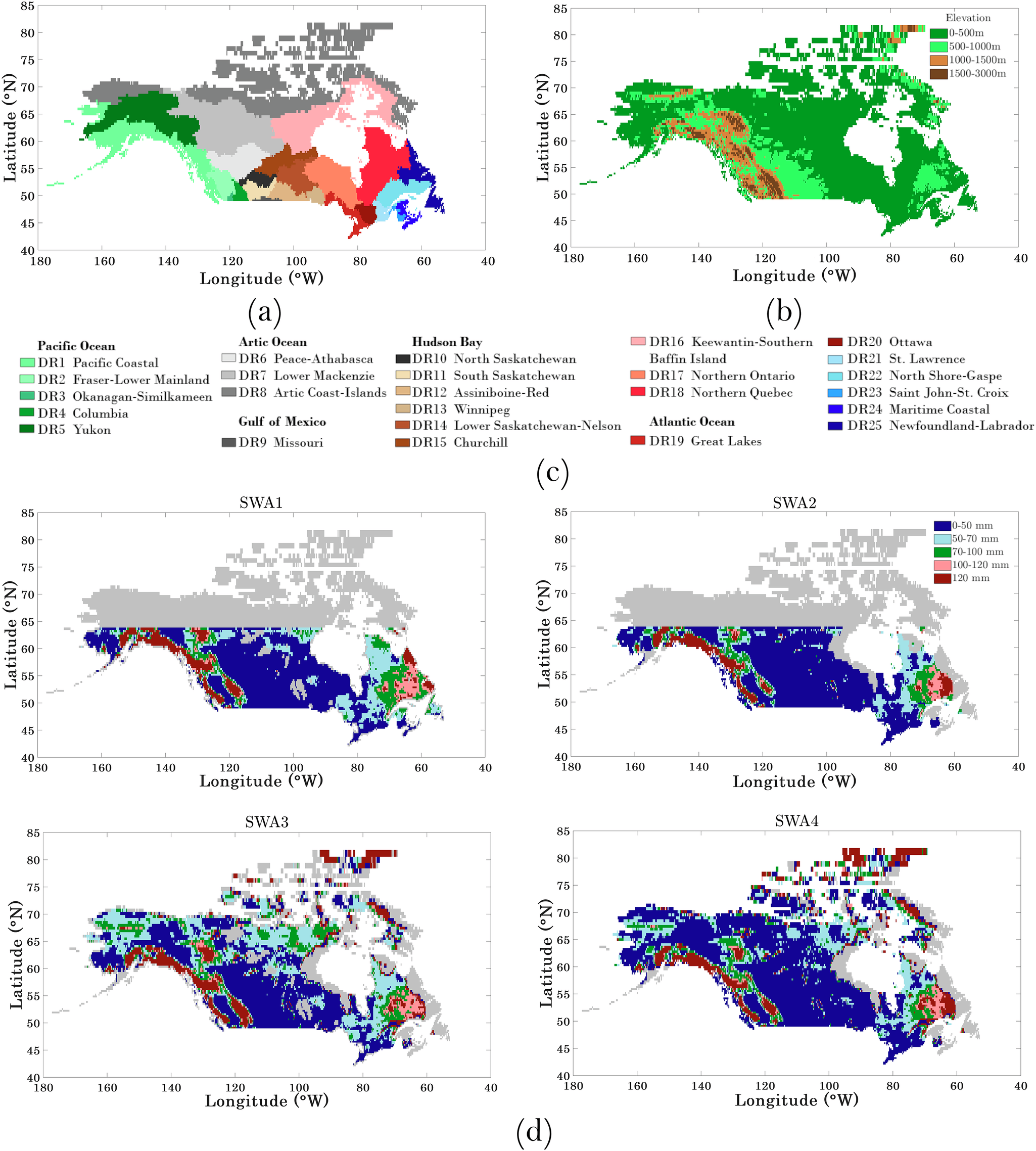 Fig. 1: Estimates of Snow Water Availability (SWA) over northern North America.