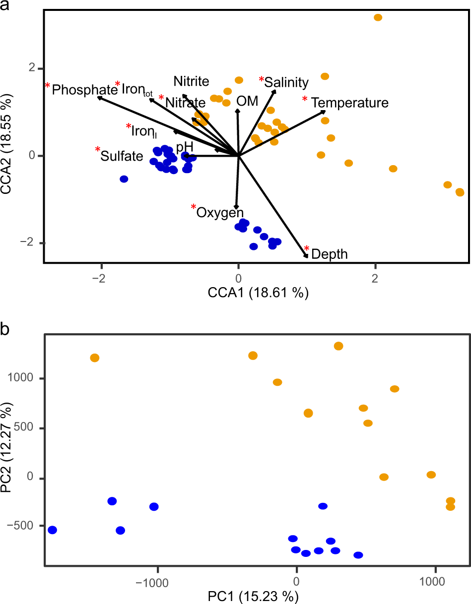 Fig. 2: 16S rRNA gene amplicon ASVs and RNA transcript microbial beta diversities.