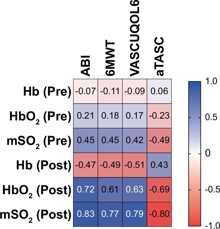 Fig. 4: Correlation of MSOT parameters with clinical assessments.